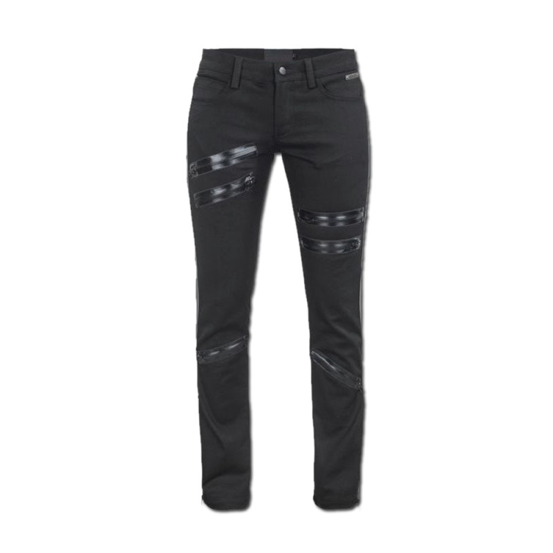 Women Goth Long Pants With Zippers Black Punk Rock Decorated Pants